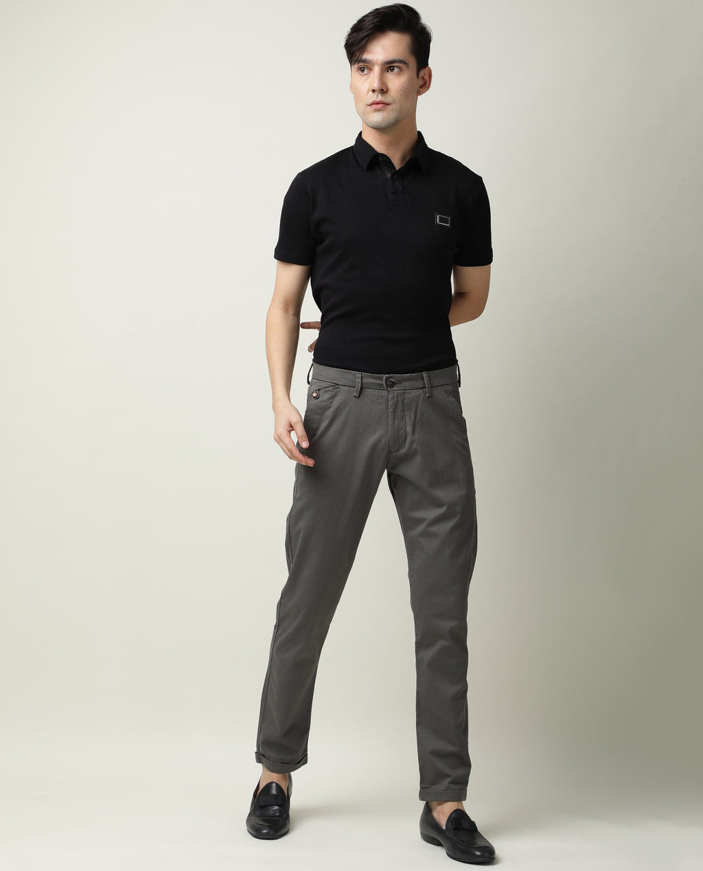 Rare Rabbit Men's Aps Green Cotton Plain Regular Fit Trouser
