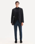 Rare Rabbit Men's Hobbs Petrol Cotton Checked Print Regular Fit Trouser