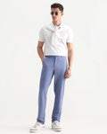 Rare Rabbit Men's Horon Blue Polyester Blend Plain Baggy Fit Trouser