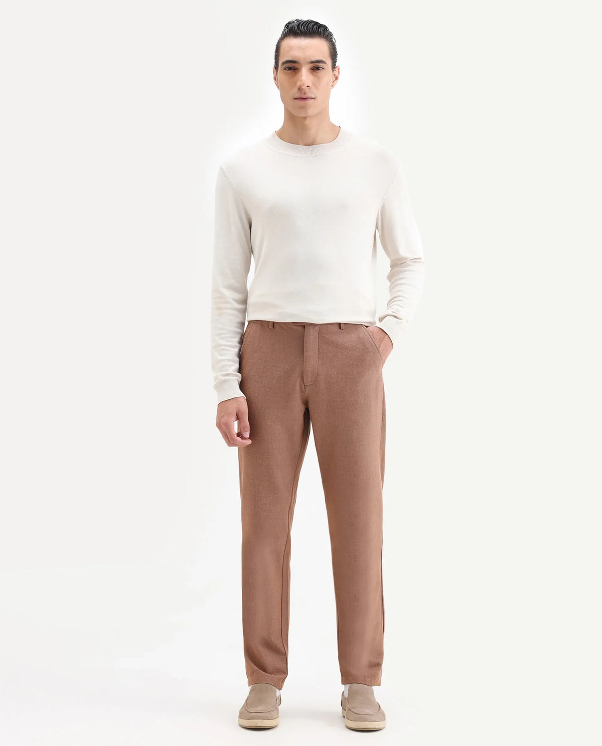 Rare Rabbit Men's Horon Rust Polyester Blend Plain Baggy Fit Trouser