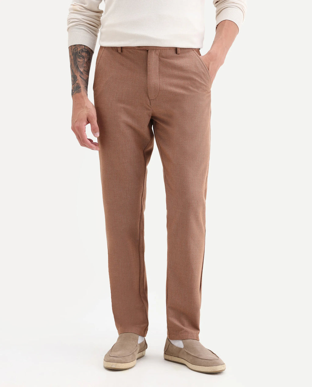 Rare Rabbit Men's Horon Rust Polyester Blend Plain Baggy Fit Trouser