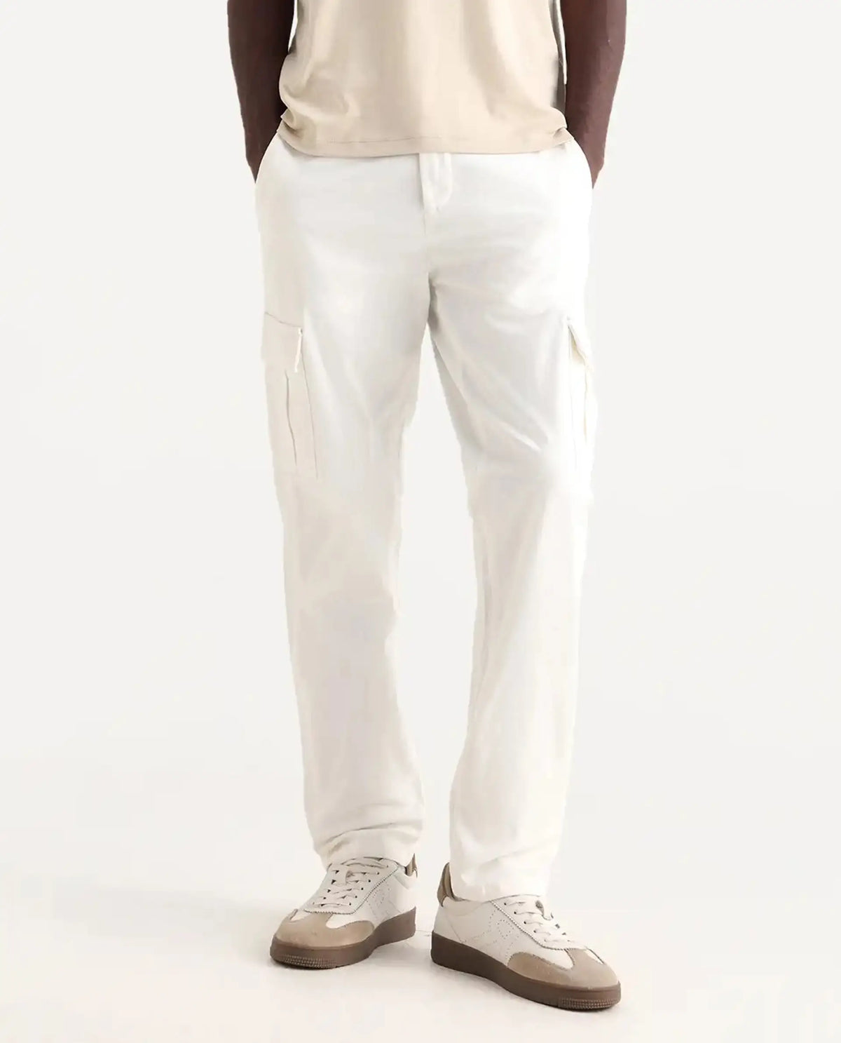 Rare Rabbit Men's Apex Light White Linen Plain Regular Fit Trouser