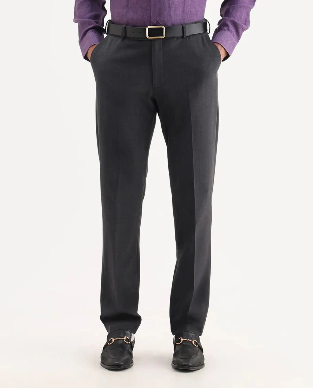 Rare Rabbit Men's Arbo Grey Polyester Blend Plain Regular Fit Trouser