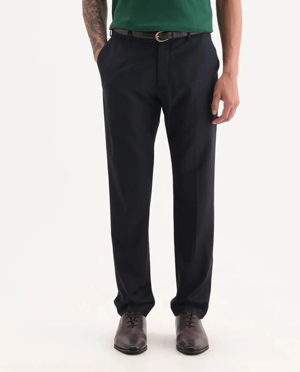 Rare Rabbit Men's Arbo Navy Polyester Blend Plain Regular Fit Trouser