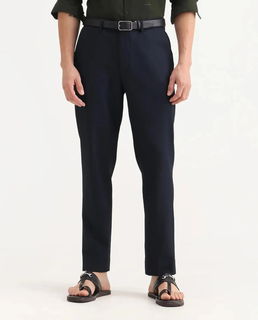 Rare Rabbit Men's Austin Beige Polyester Blend Plain Relaxed Fit Trouser