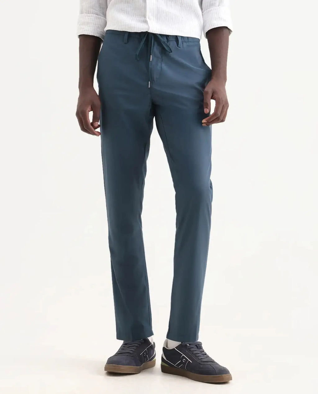 Rare Rabbit Men's Aux Green Polyester Plain Regular Fit Trouser