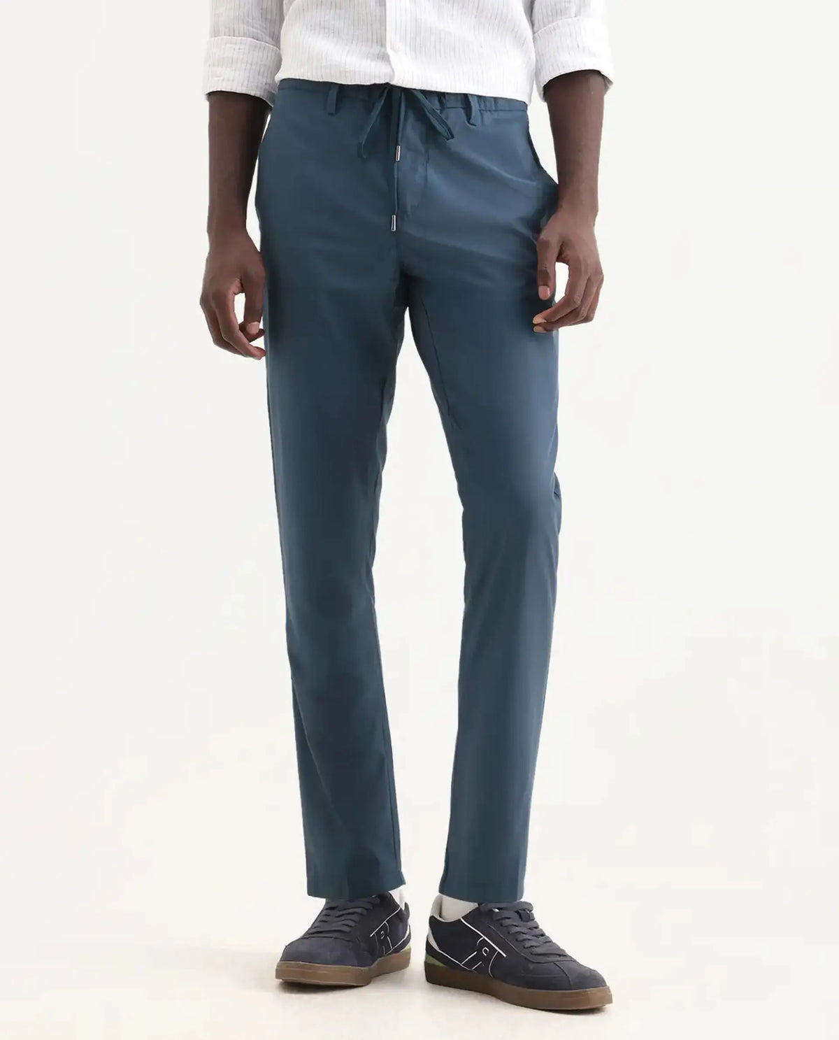 Rare Rabbit Men's Aux Green Polyester Plain Regular Fit Trouser