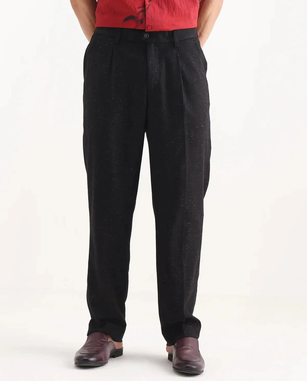 Rare Rabbit Men's Biot Black Cotton Blend Plain Relaxed Fit Trouser