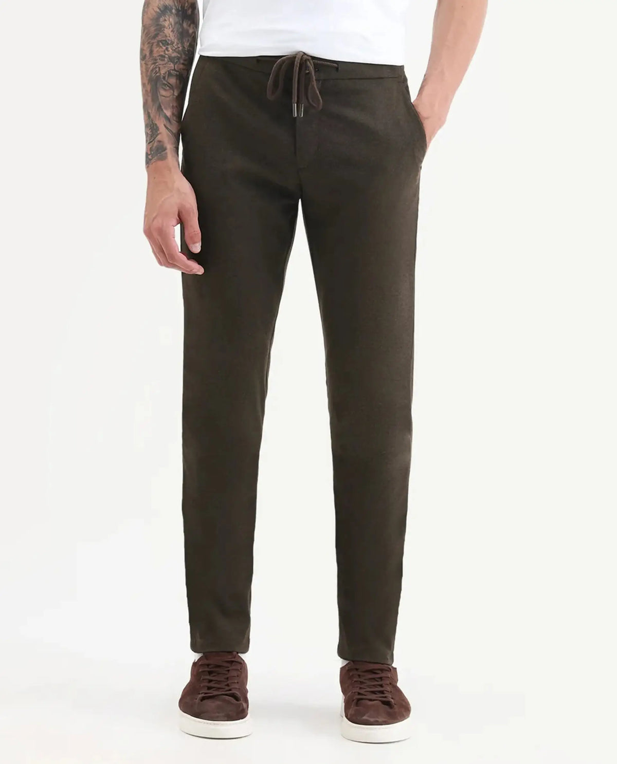 Rare Rabbit Men's Brando Brown Plain Regular Fit Trouser