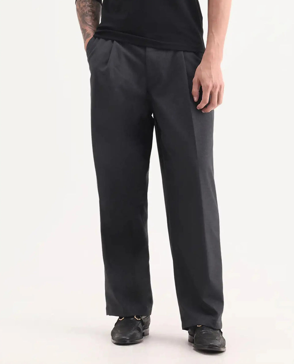 Rare Rabbit Men's Brelint Navy Cotton Blend Plain Relaxed Fit Trouser