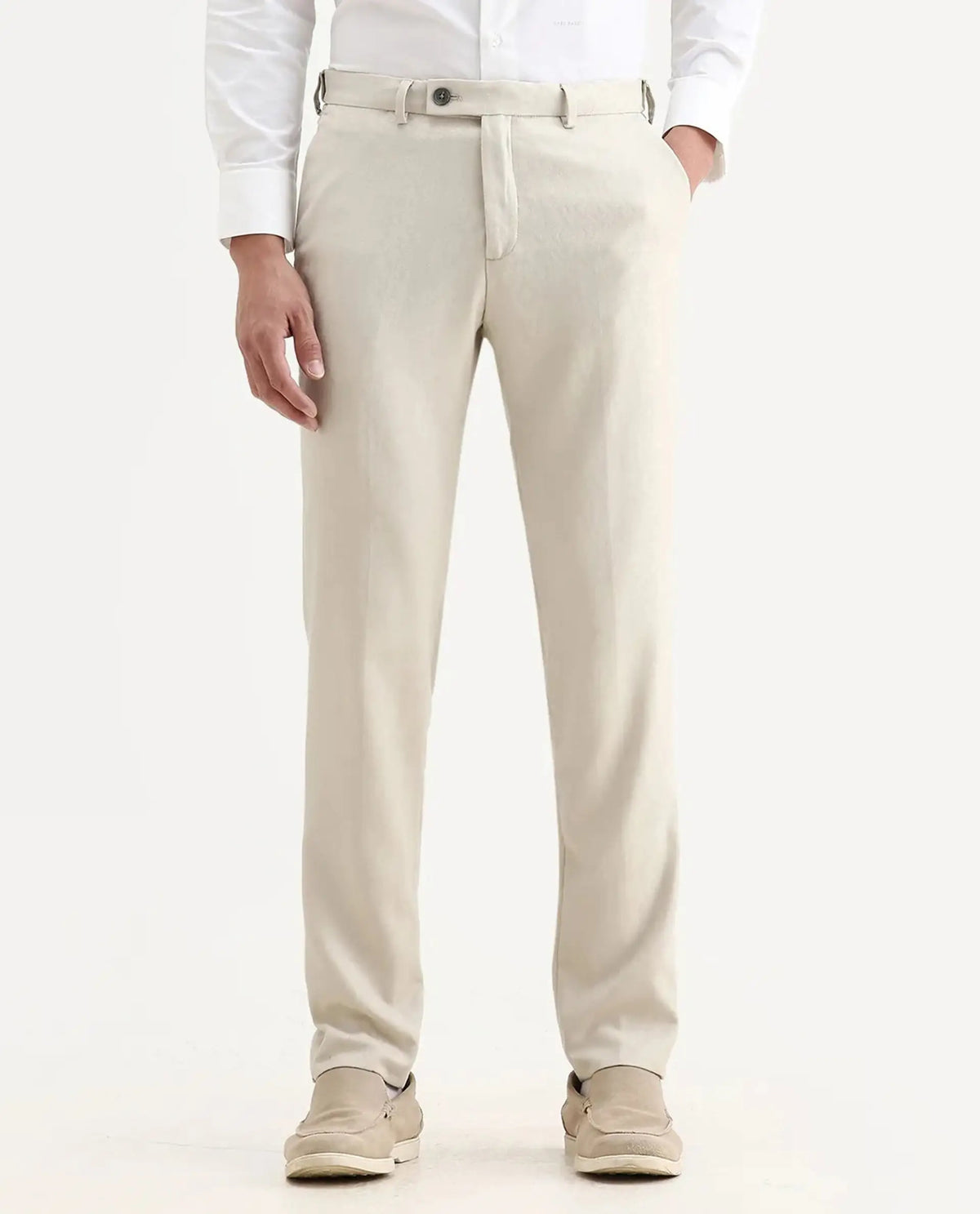 Rare Rabbit Men's Bristol Beige Jacquard Regular Fit Trouser