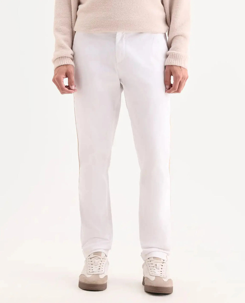 Rare Rabbit Men's Caloon White Linen Blend Plain Regular Fit Trouser