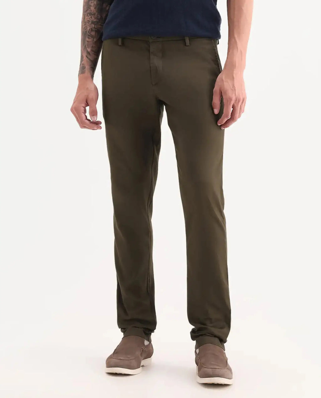 Rare Rabbit Men's Cellular Olive Cotton Plain Regular Fit Trouser