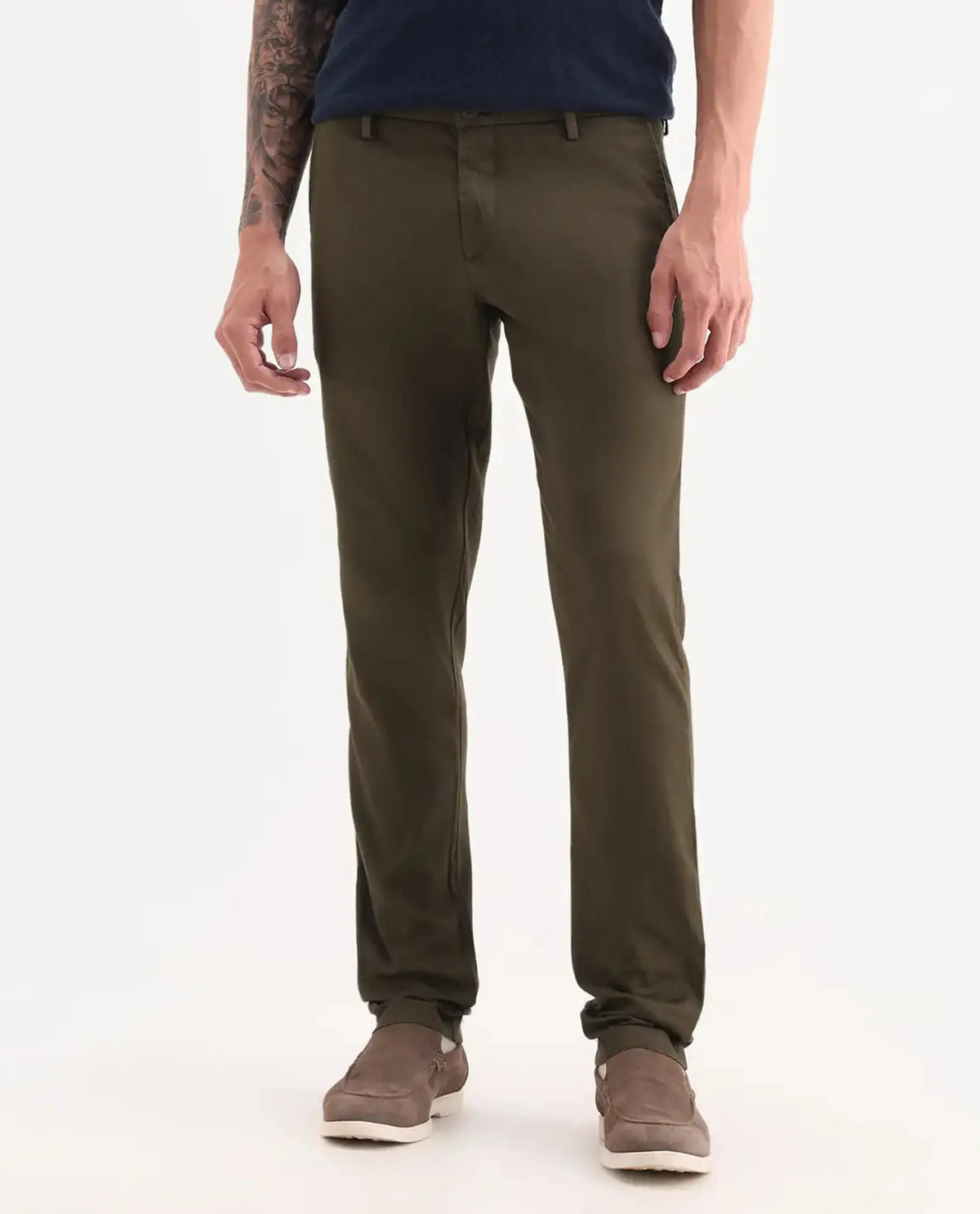 Rare Rabbit Men's Cellular Olive Cotton Plain Regular Fit Trouser