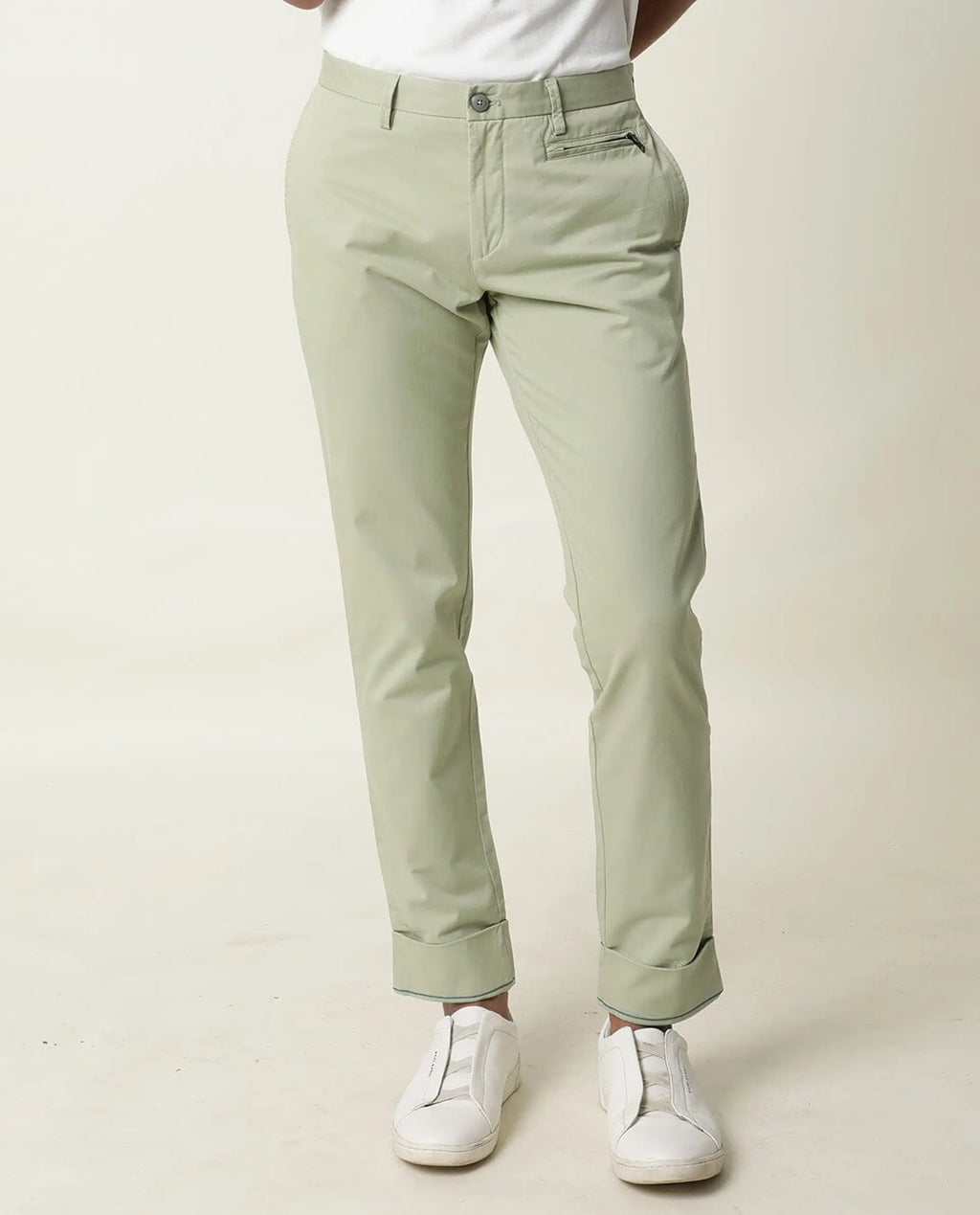 Rare Rabbit Men's Clovey Green Cotton Plain Slim Fit Trouser