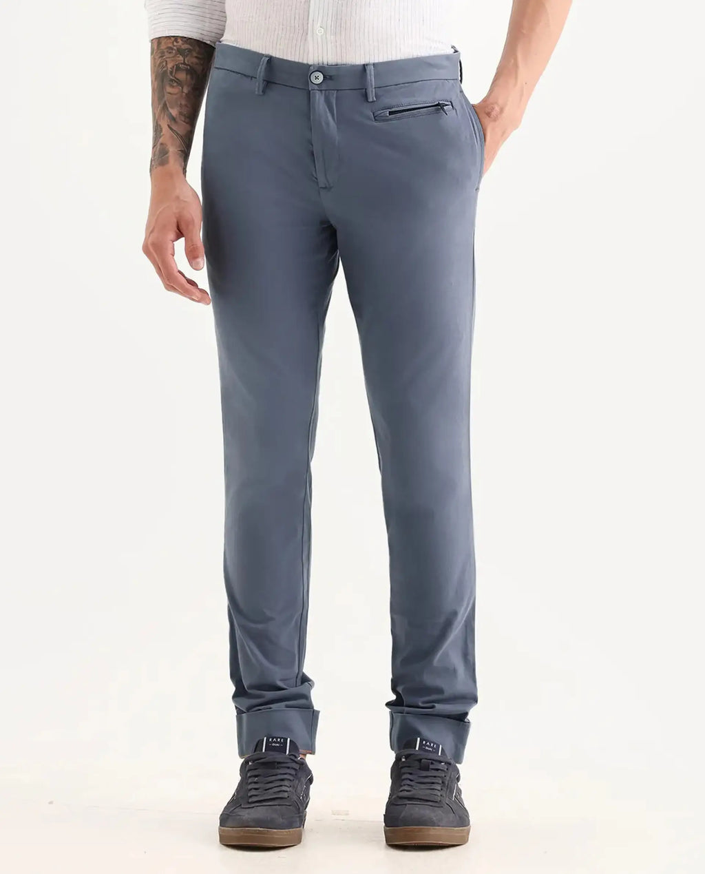 Rare Rabbit Men's Clovey Grey Cotton Plain Slim Fit Trouser