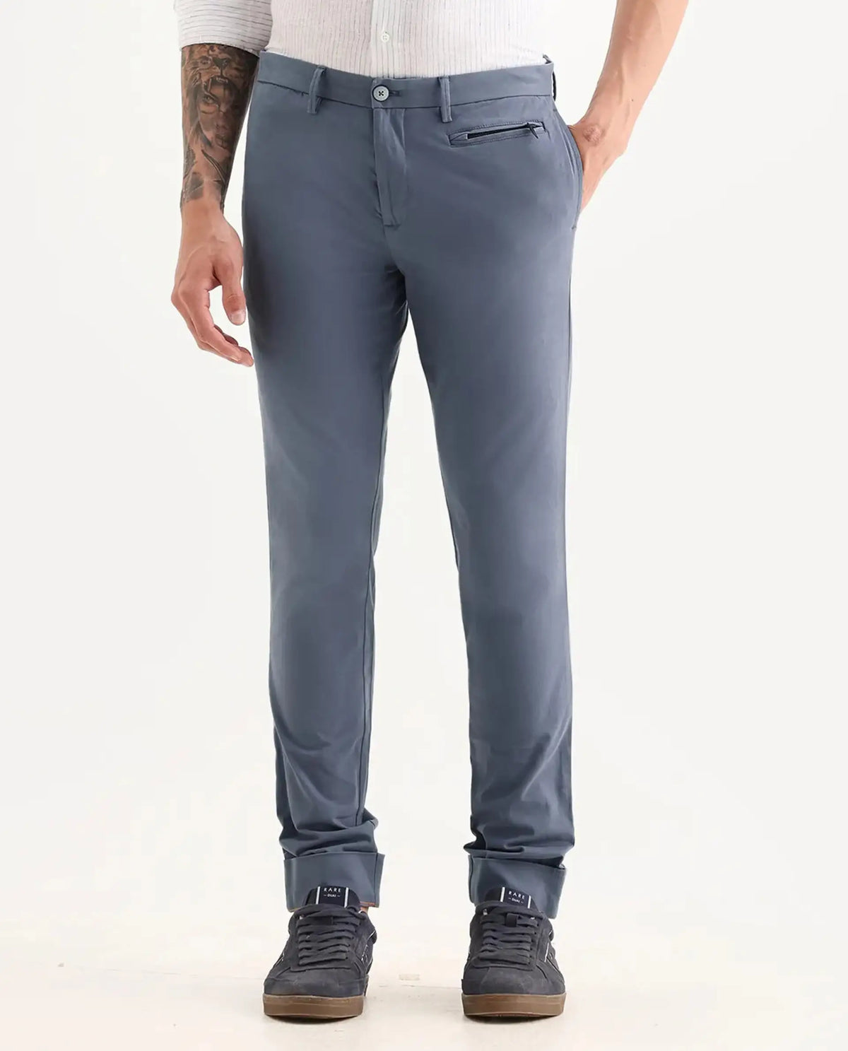 Rare Rabbit Men's Clovey Grey Cotton Plain Slim Fit Trouser