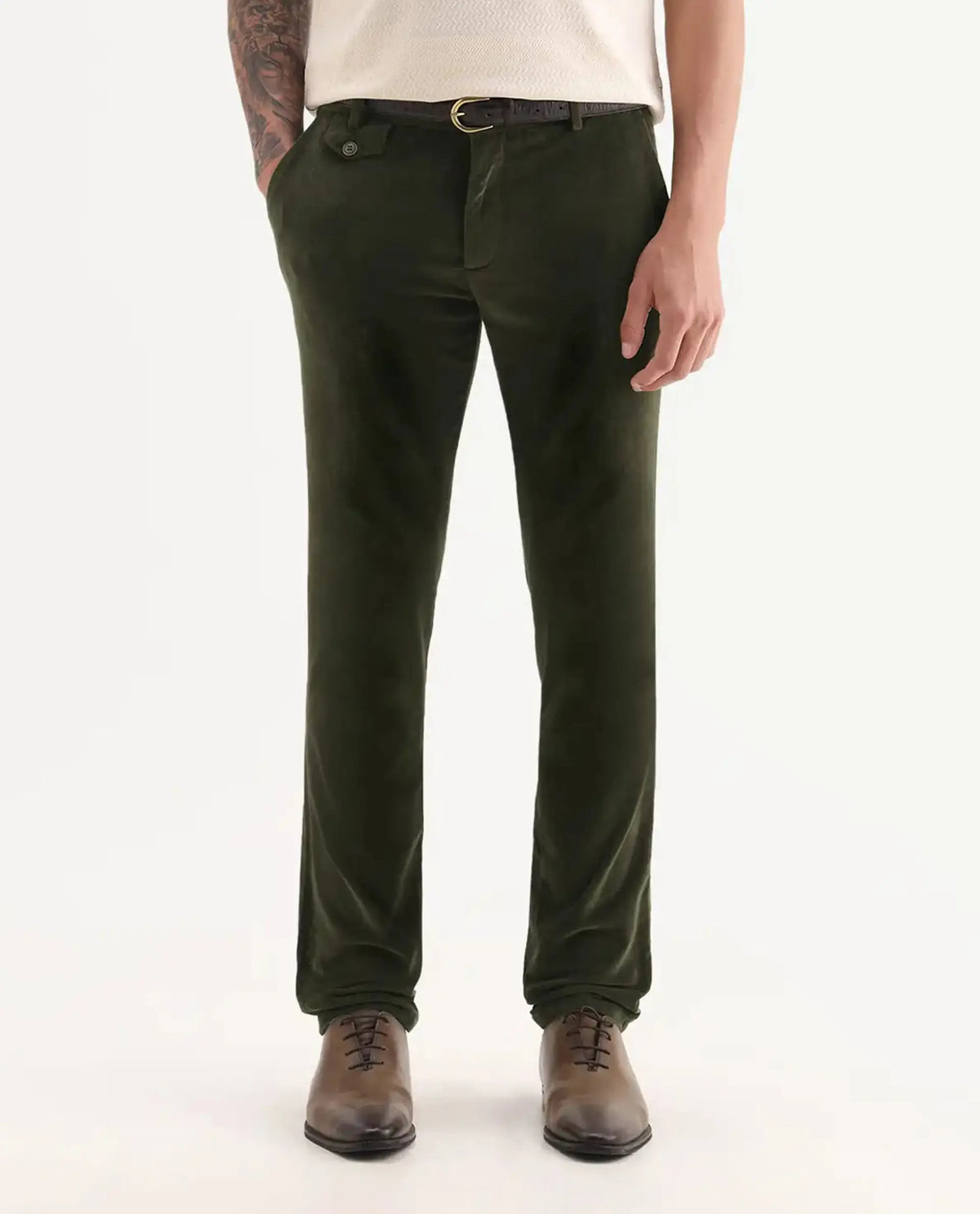 Rare Rabbit Men's Cloy Olive Cotton Plain Regular Fit Trouser