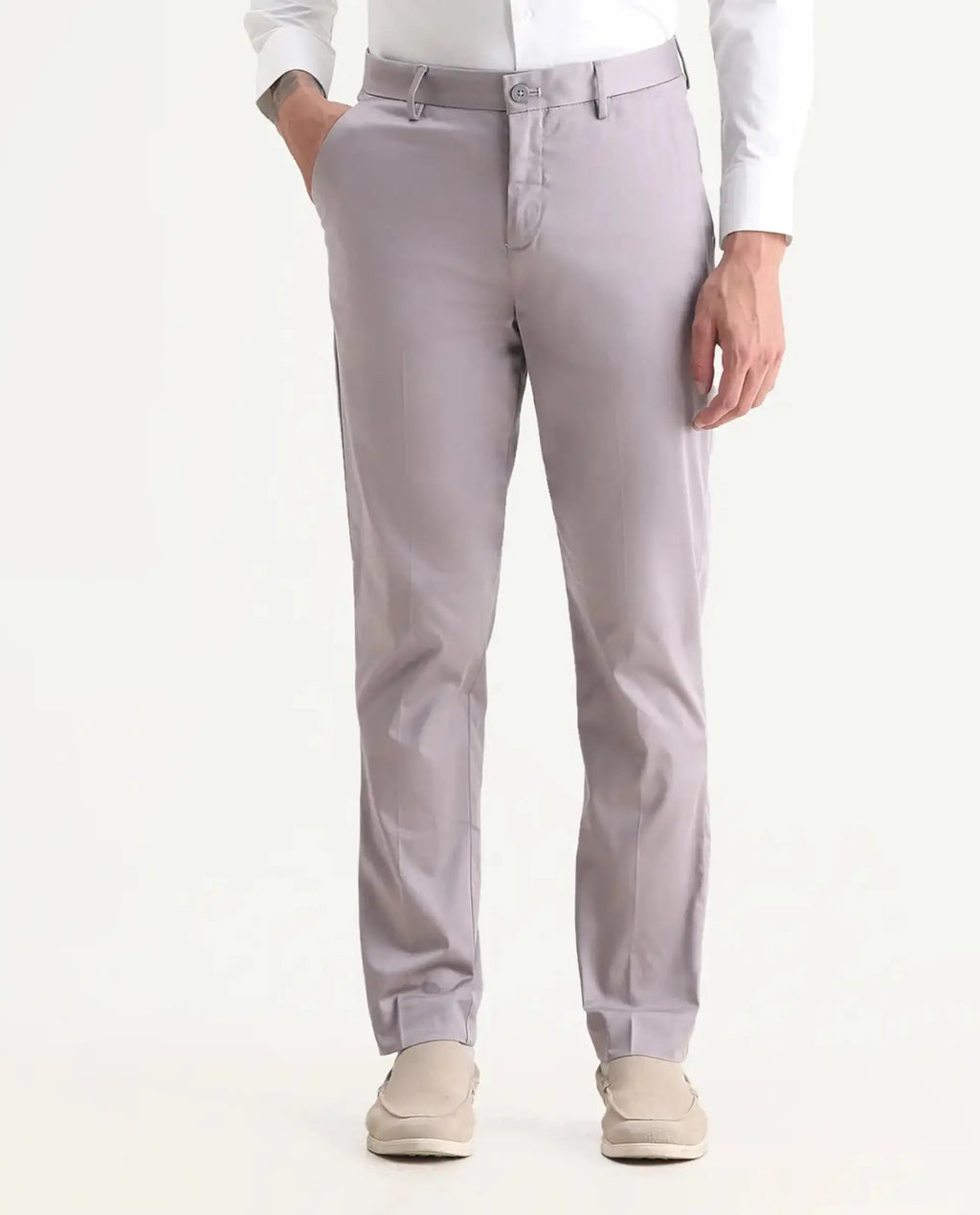 Rare Rabbit Men's Comotel Dusky Purple Linen Blend Plain Regular Fit Trouser