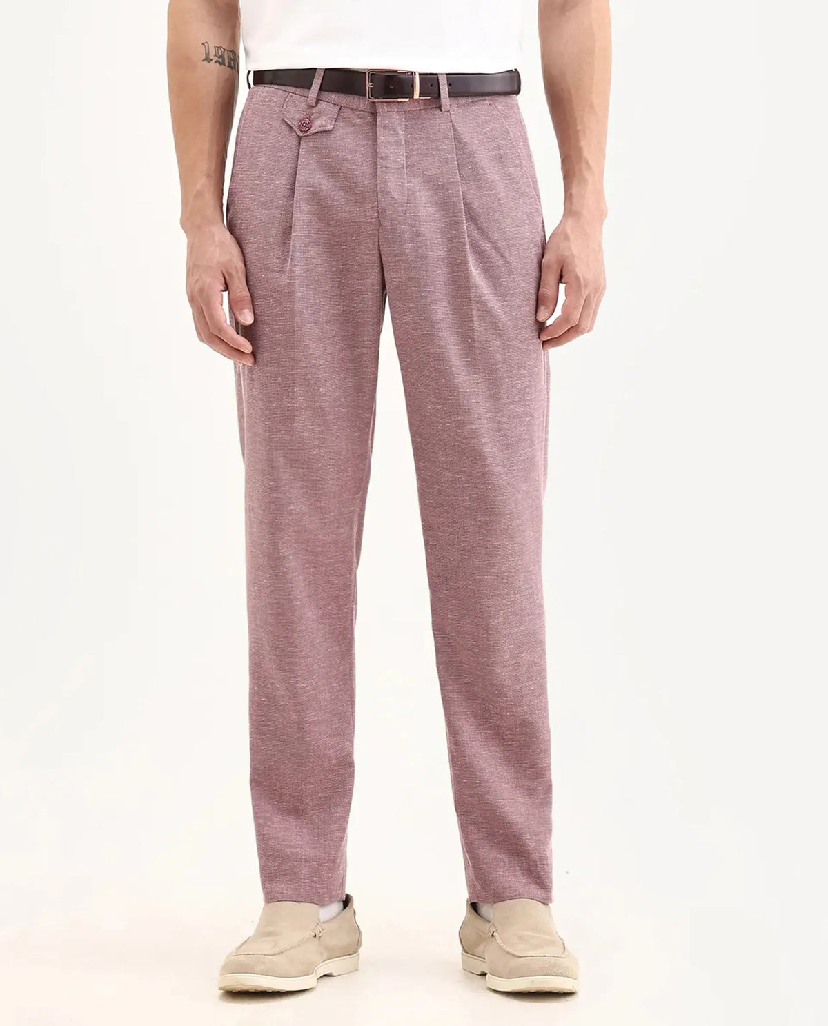 Rare Rabbit Men's Dex Maroon Cotton Plain Regular Fit Trouser