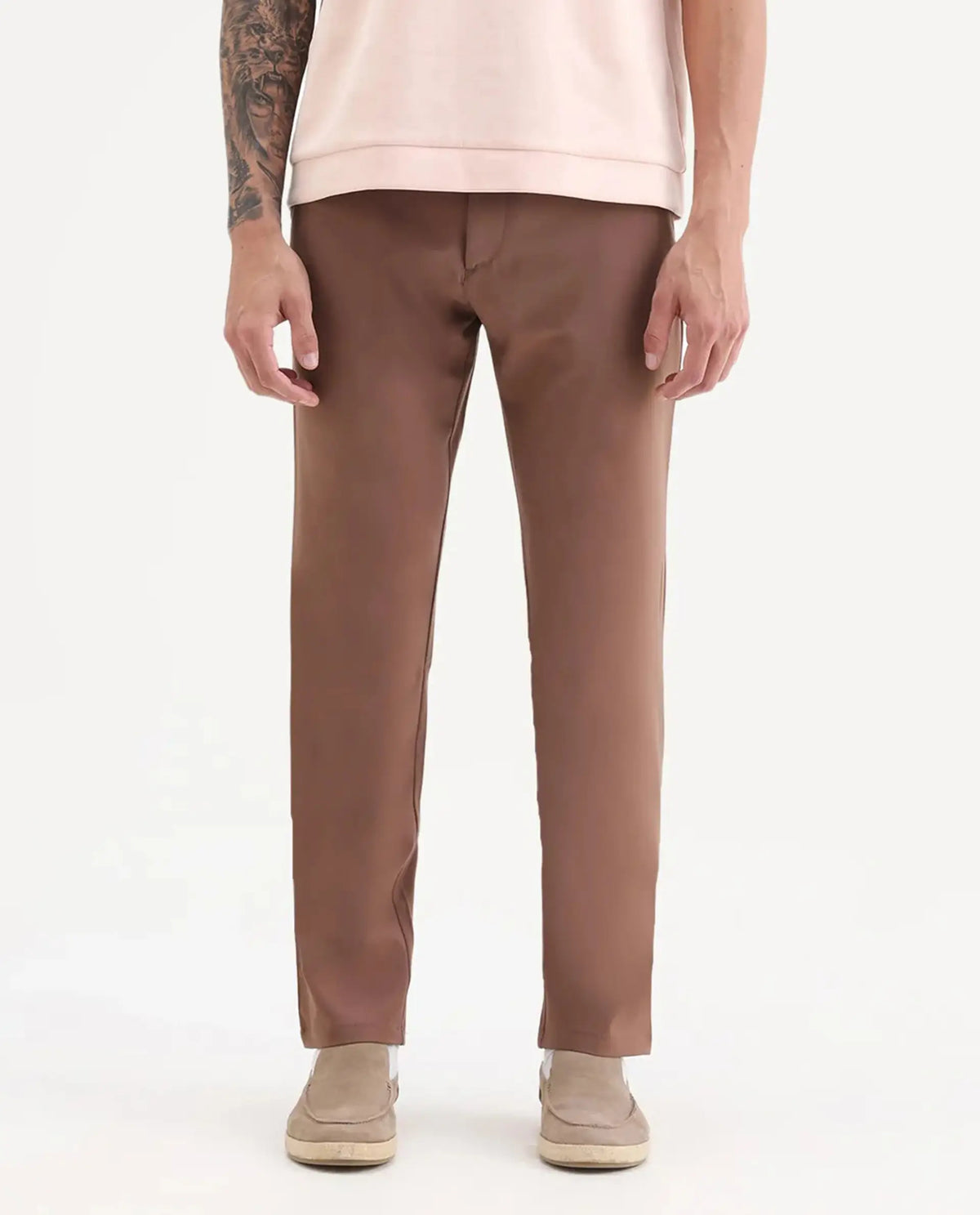Rare Rabbit Men's Driver-2 Dusky Rust Polyester Blend Plain Regular Fit Trouser