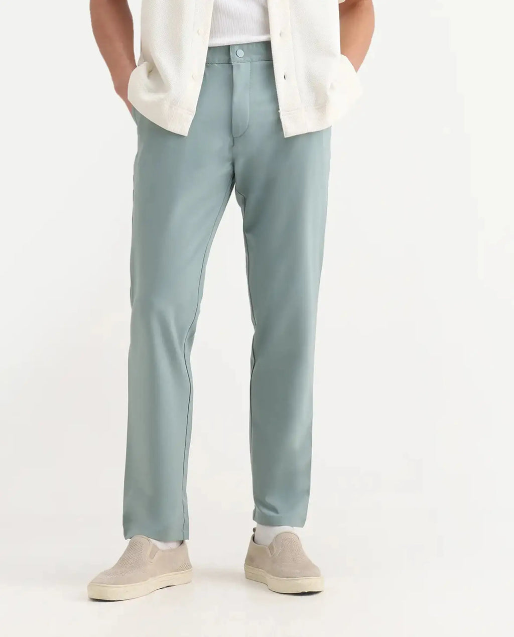 Rare Rabbit Men's Driver-2 Pastel Green Polyester Blend Plain Regular Fit Trouser