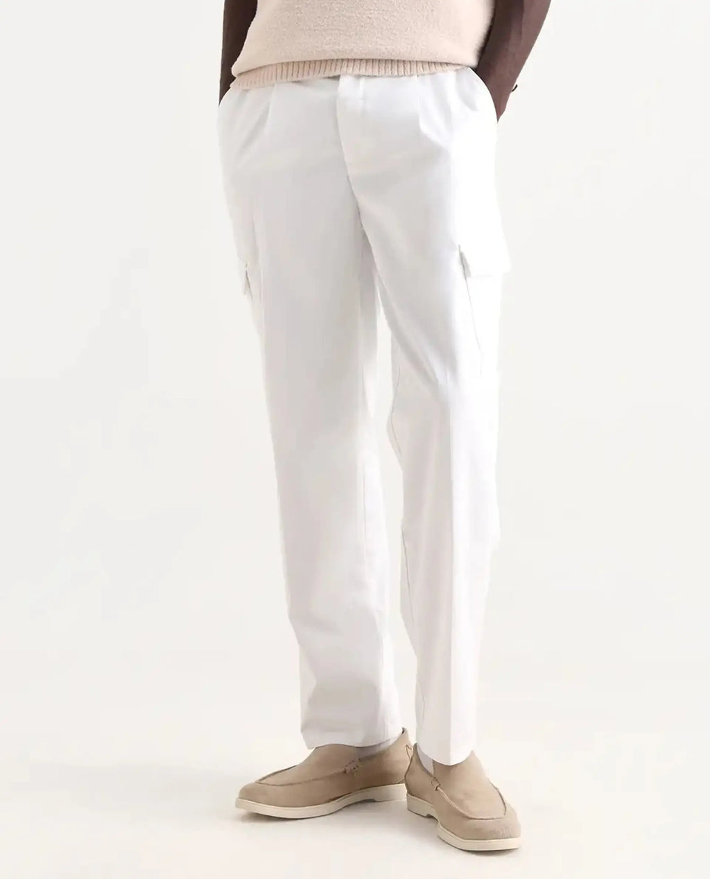 Rare Rabbit Men's Eber White Cotton Plain Regular Fit Trouser
