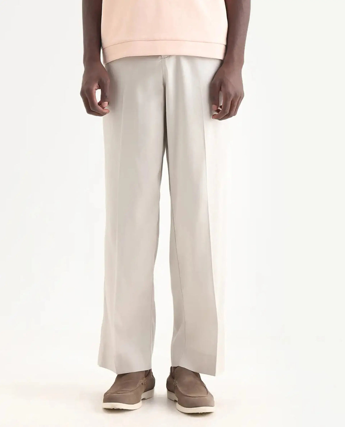 Rare Rabbit Men's Essot Grey Excel Blend Plain Baggy Fit Trouser