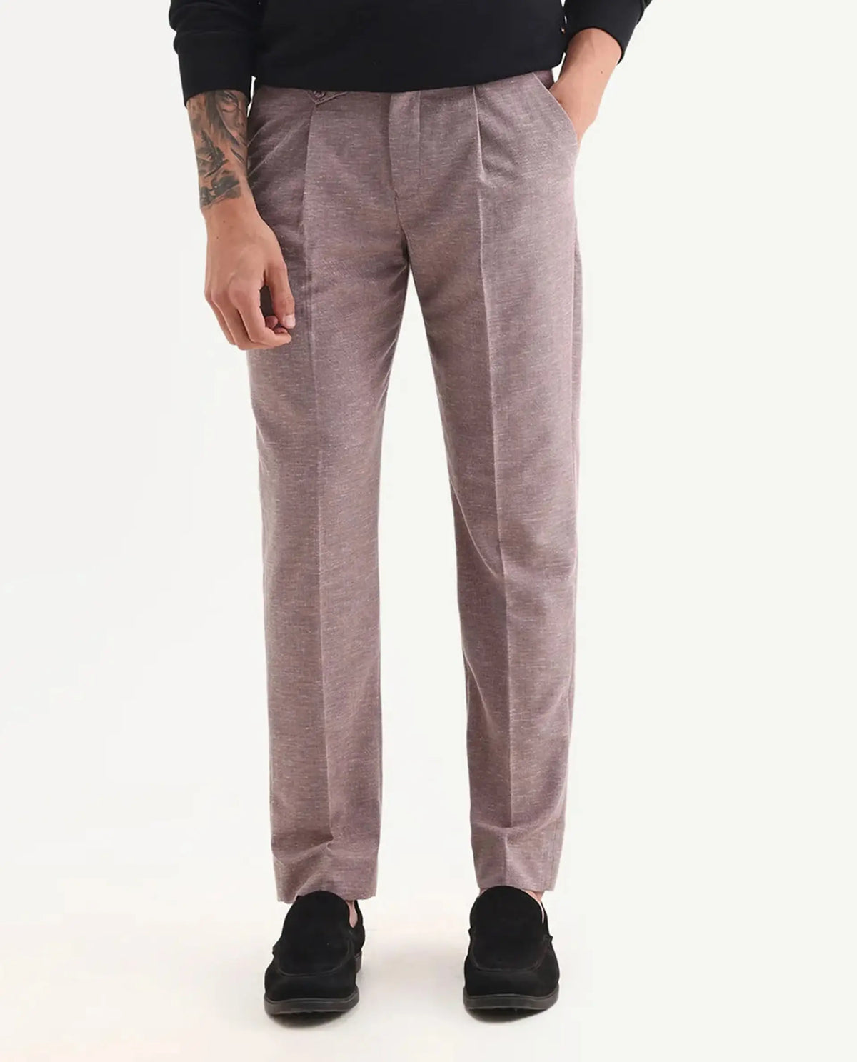 Rare Rabbit Men's Hobbs Dark Purple Cotton Checked Print Regular Fit Trouser
