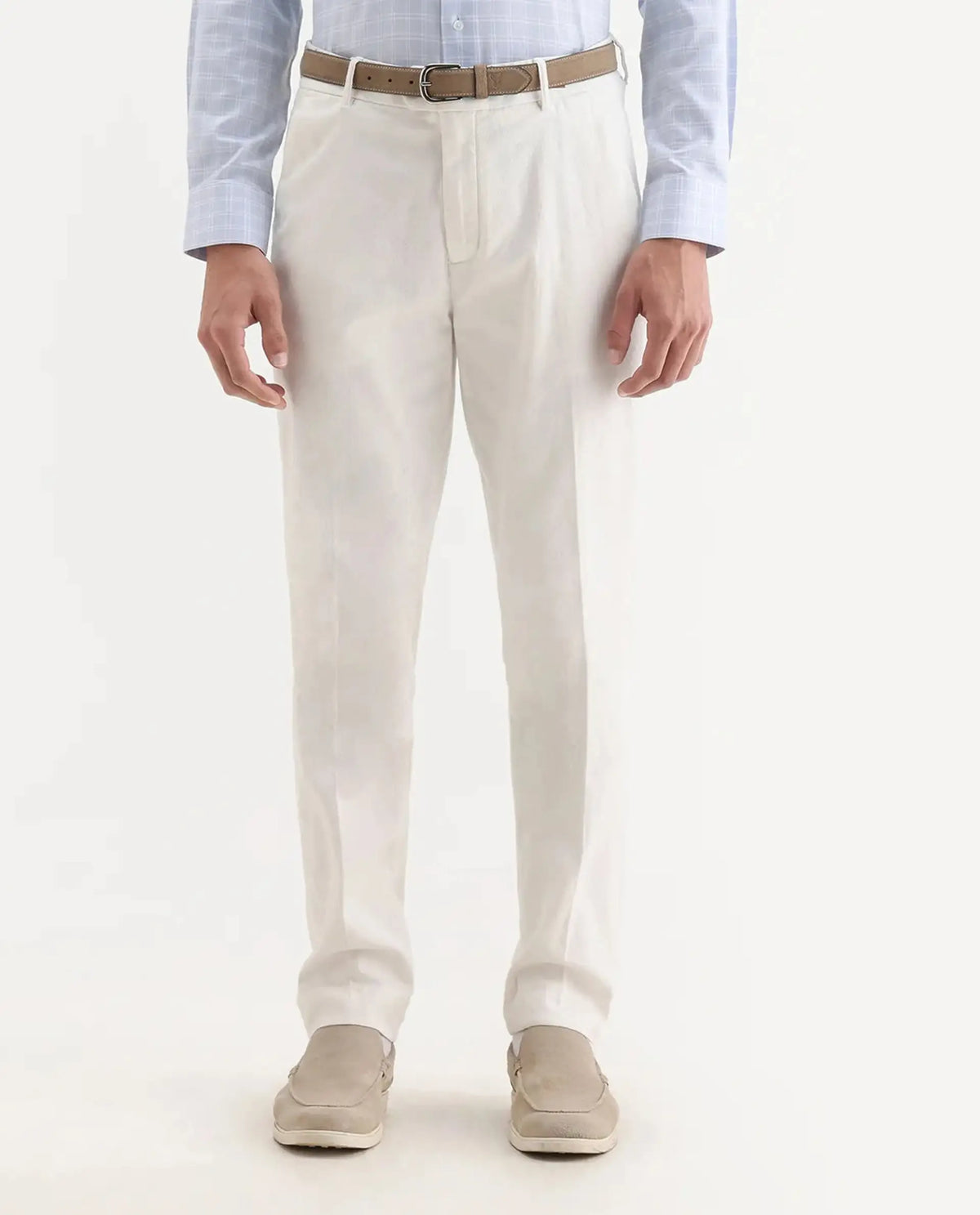 Rare Rabbit Men's Jes Off White Cotton Blend Jacquard Relaxed Fit Trouser