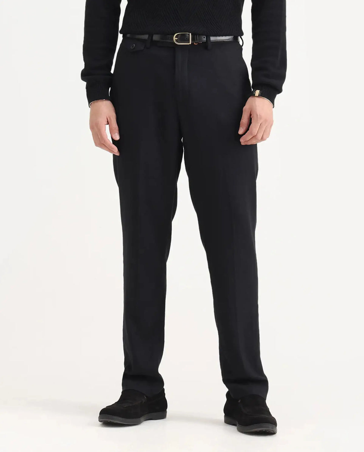 Rare Rabbit Men's Masoni-B Black Linen Blend Plain Relaxed Fit Trouser