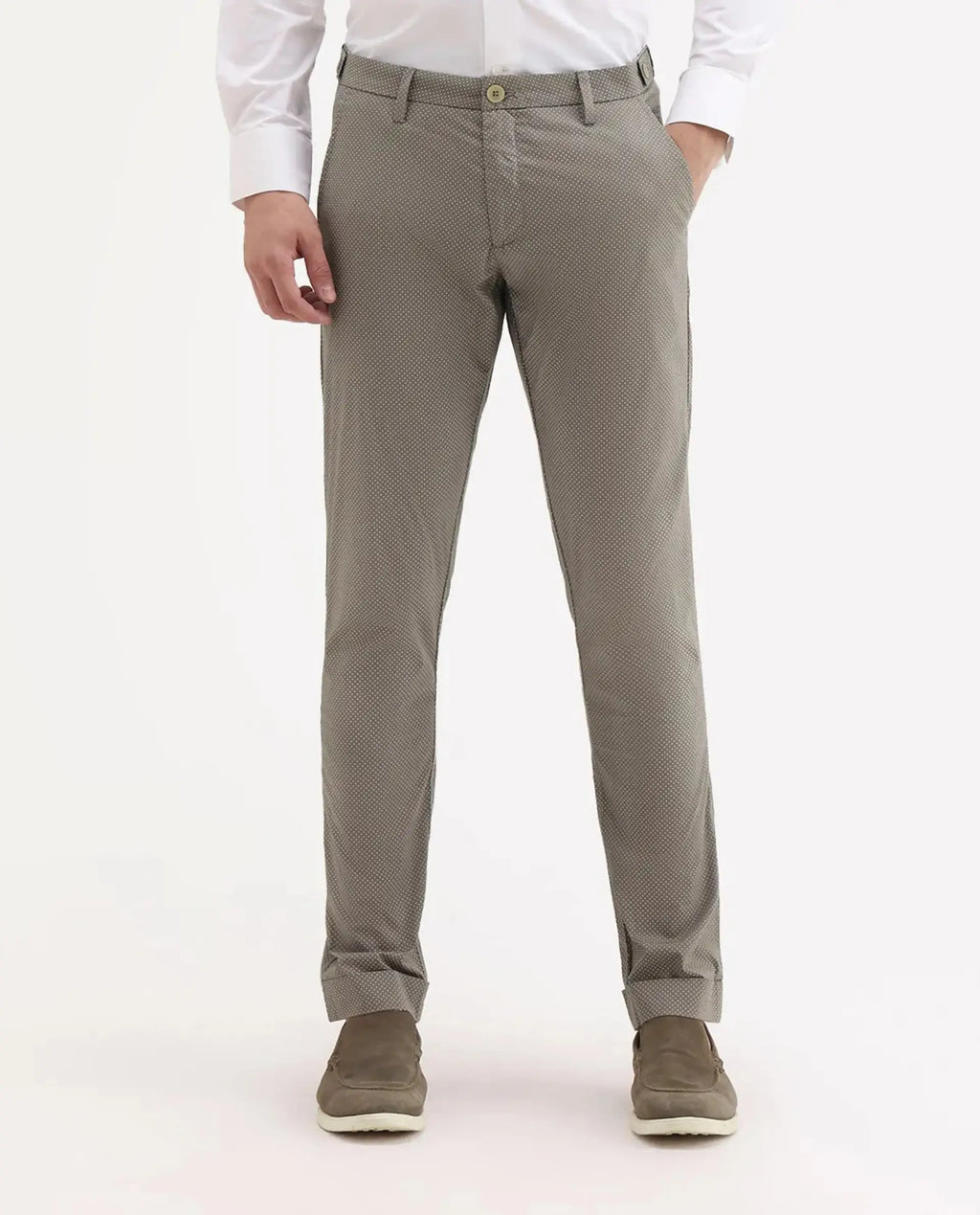 Rare Rabbit Men's Maxim Beige Cotton Polka Print Slim Fit Trouser