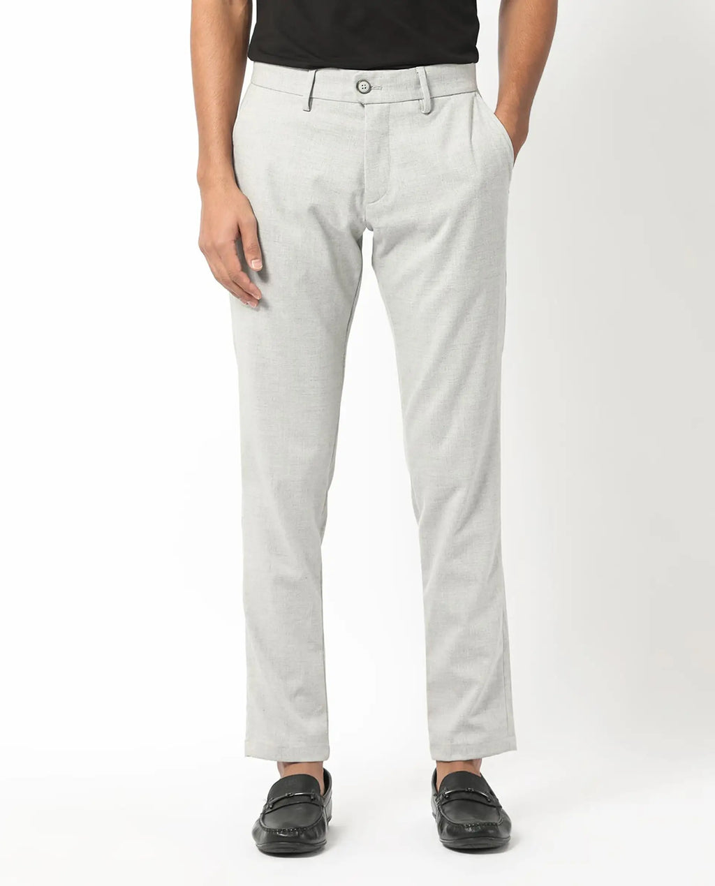 Rare Rabbit Men's Mercer Light Grey Polyester Plain Regular Fit Trouser