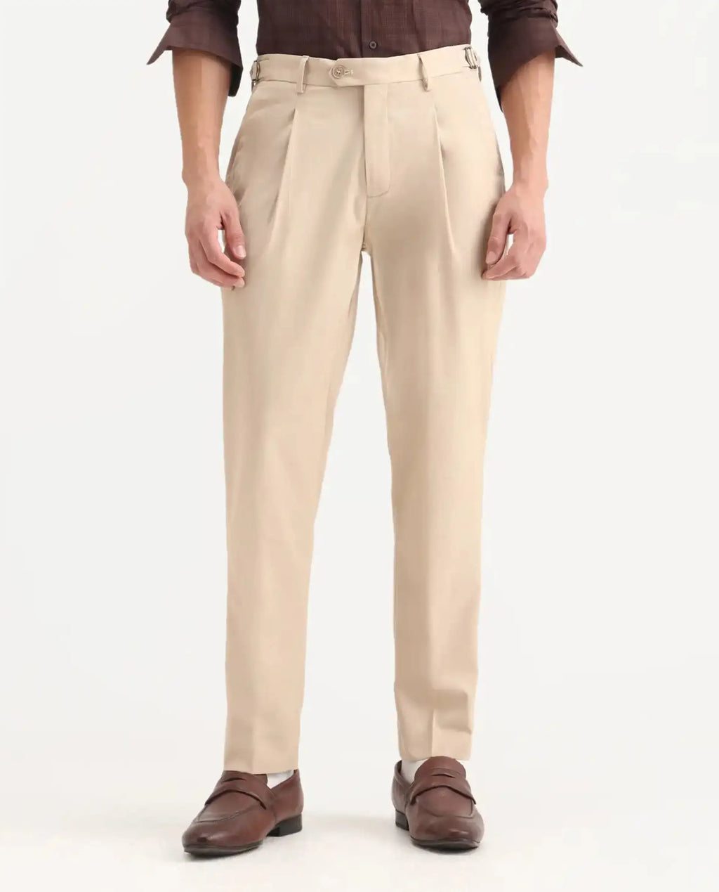 Rare Rabbit Men's Naji Beige Polyester Blend Plain Relaxed Fit Gurkha Trouser