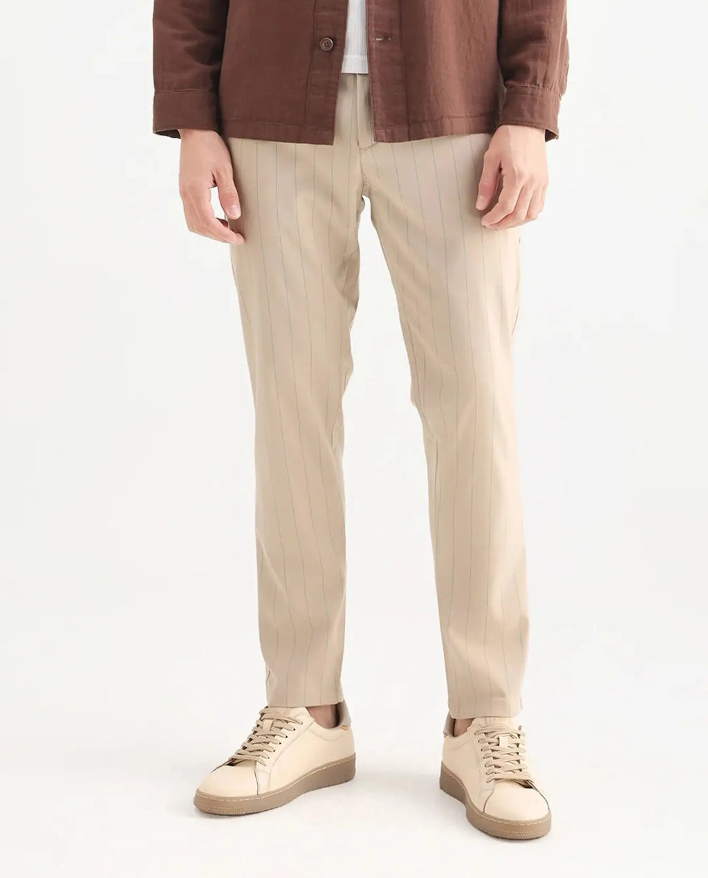 Rare Rabbit Men's Nelo Beige Cotton Striped Print Regular Fit Trouser