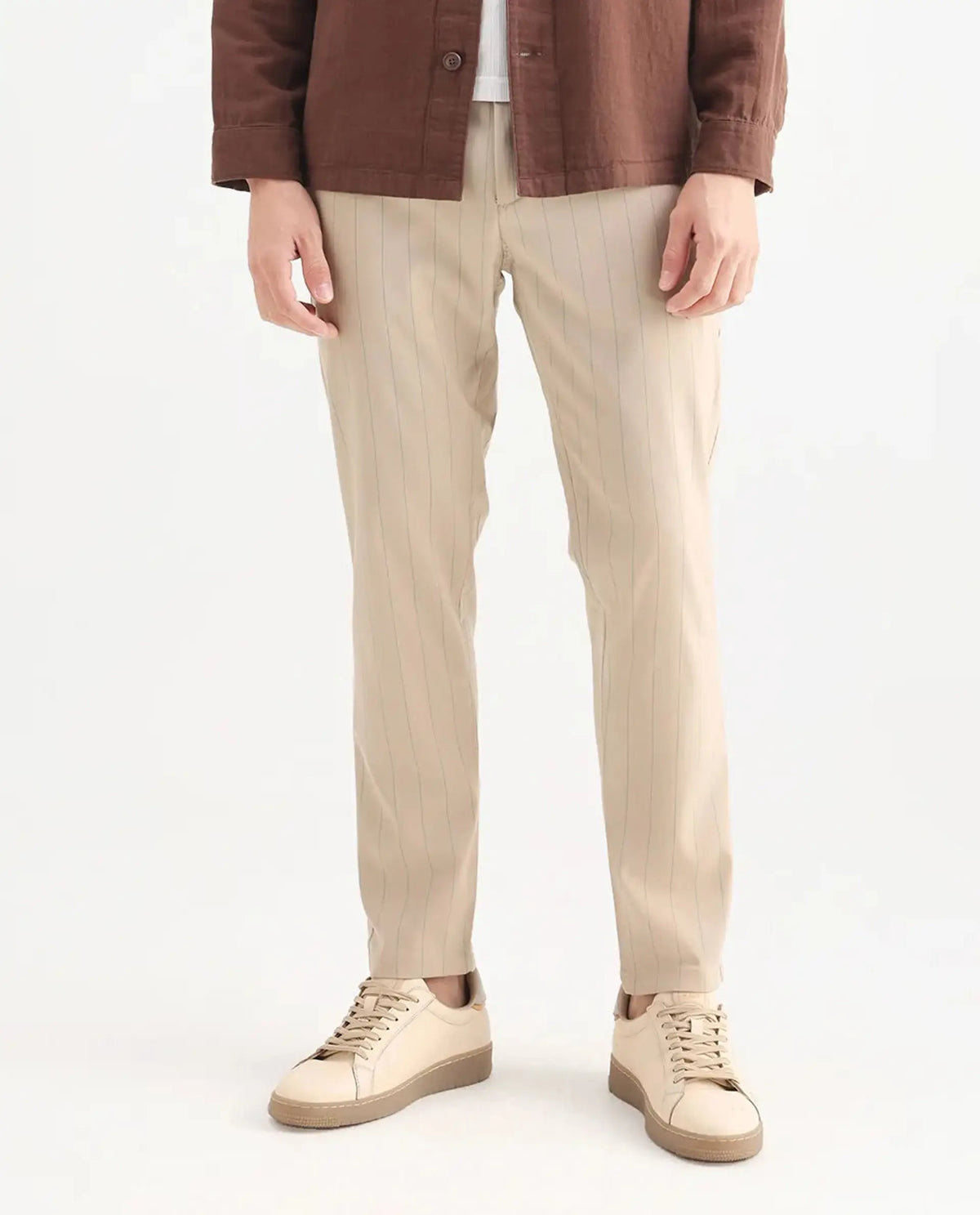 Rare Rabbit Men's Nelo Beige Cotton Striped Print Regular Fit Trouser