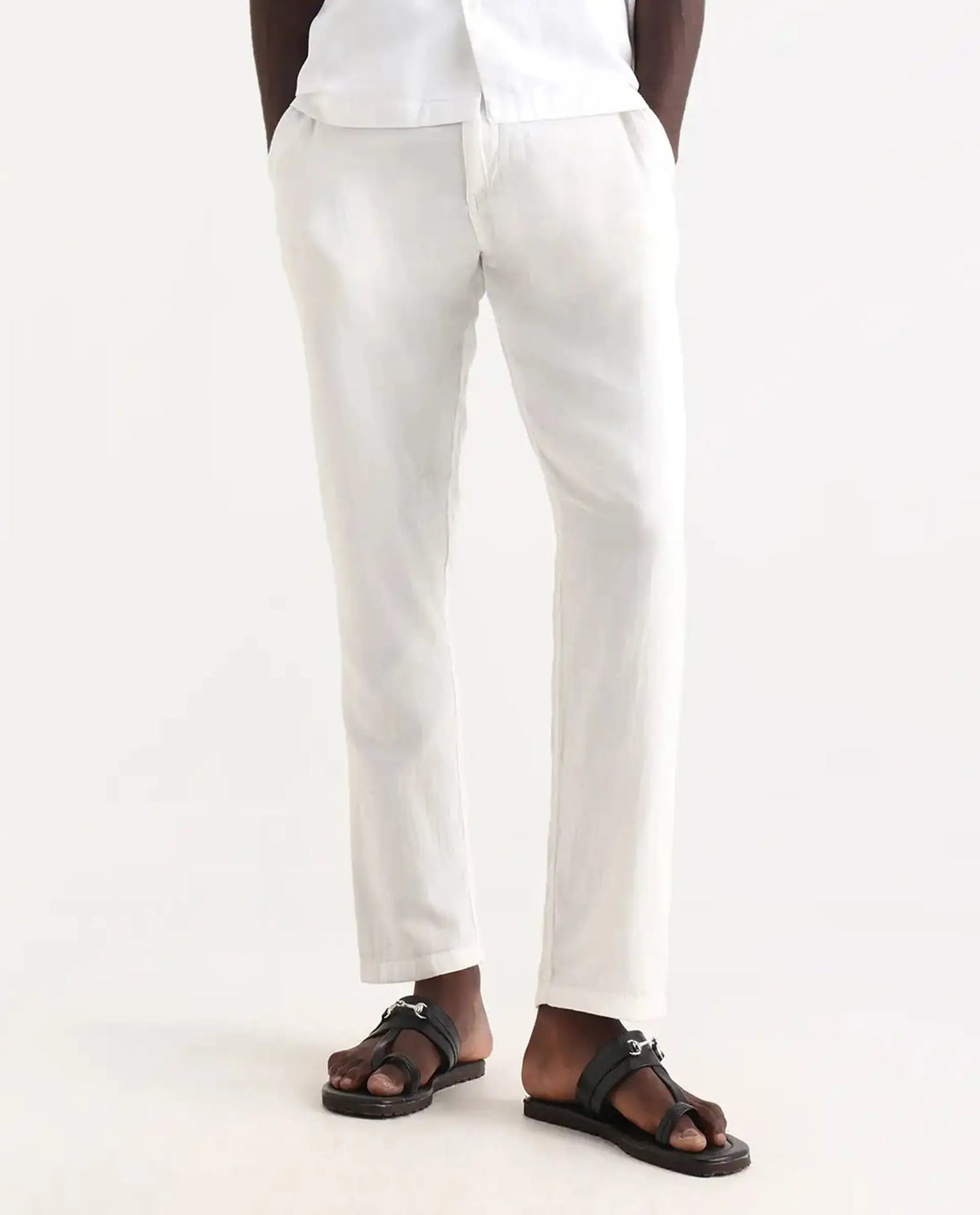 Rare Rabbit Men's Pastor 25 White Cotton Plain Regular Fit Trouser