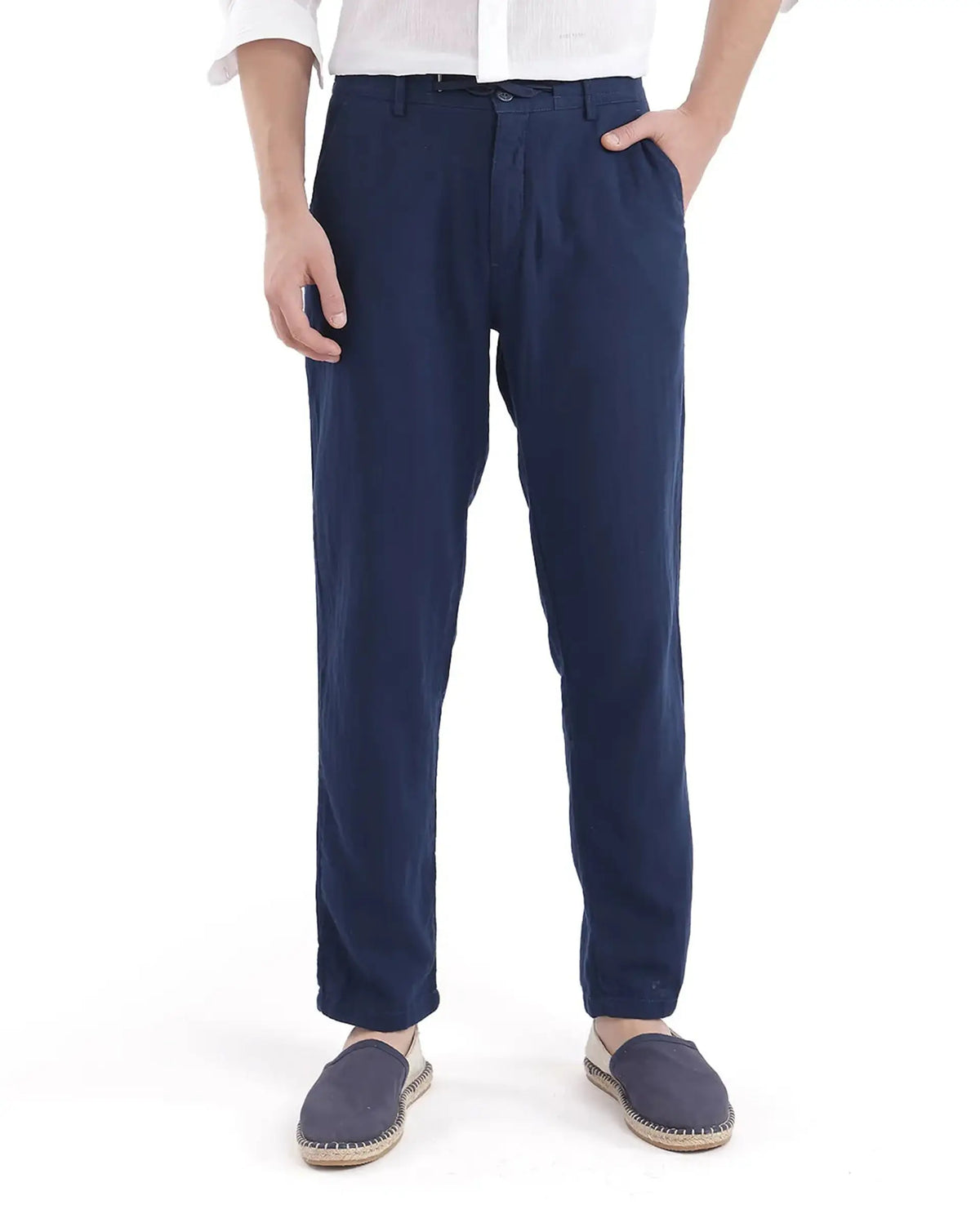 Rare Rabbit Men's Pastor-3 Navy Cotton Plain Regular Fit Trouser