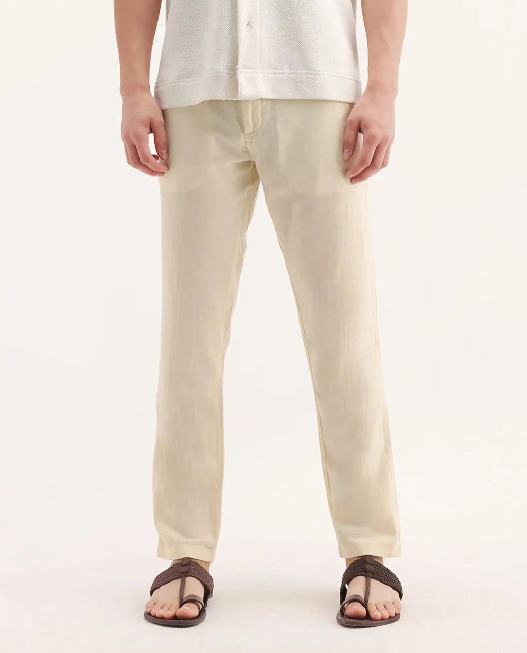 Rare Rabbit Men's Pastor-3 Off White Cotton Plain Regular Fit Trouser