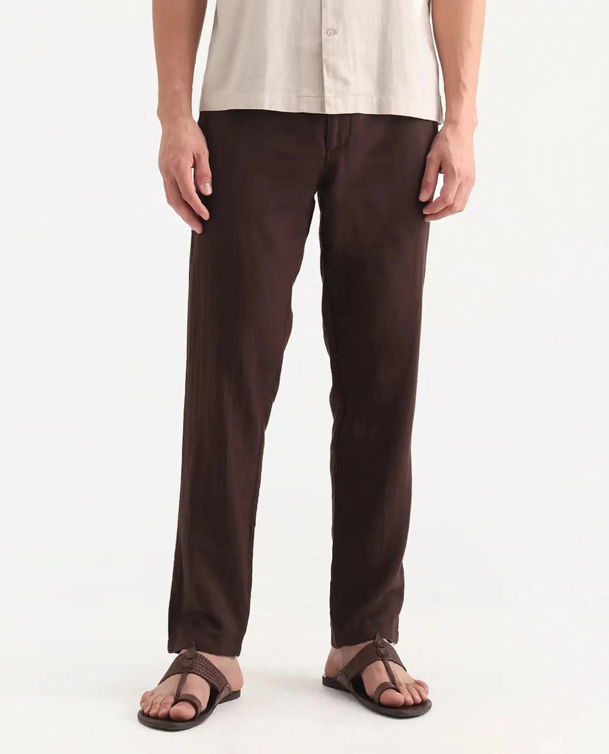Rare Rabbit Men's Pastor-Aw25 Dark Brown Cotton Plain Regular Fit Trouser