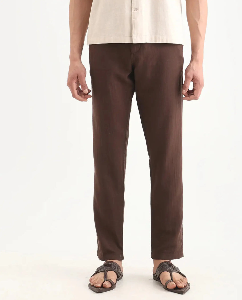 Rare Rabbit Men's Pastor-Ss26 Brown Cotton Fabric Regular Fit Drawstring Plain Trouser