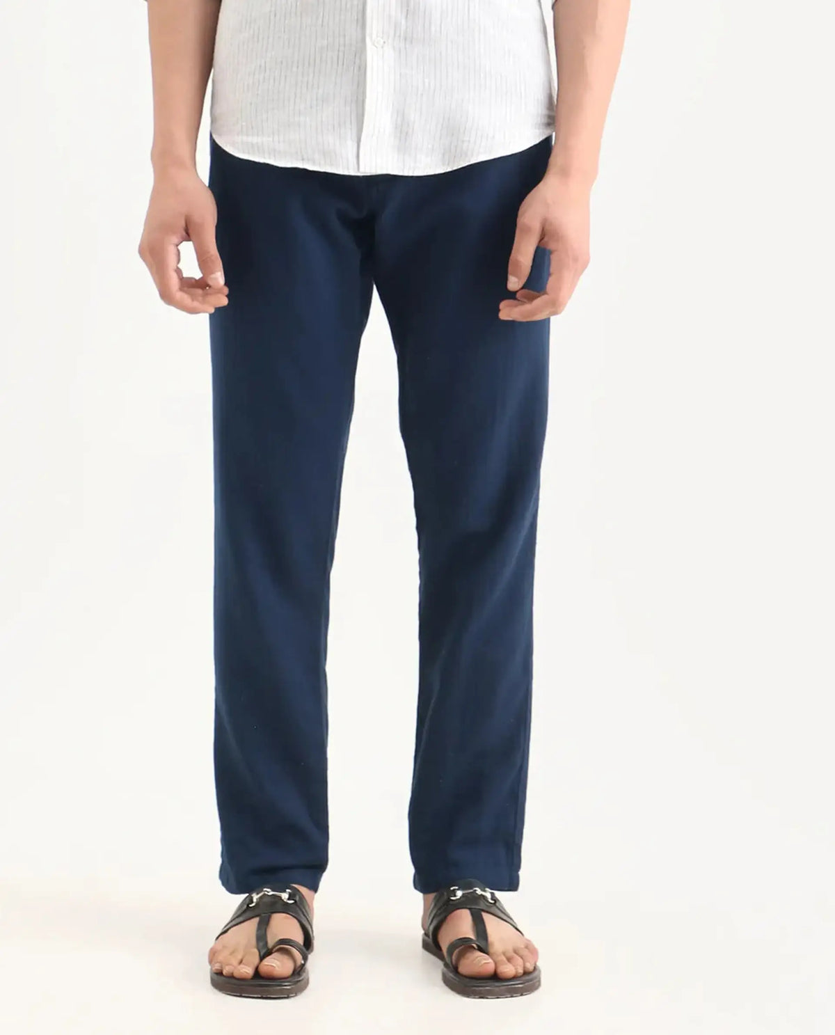 Rare Rabbit Men's Pastor-Ss26 Dark Blue Cotton Fabric Regular Fit Drawstring Plain Trouser