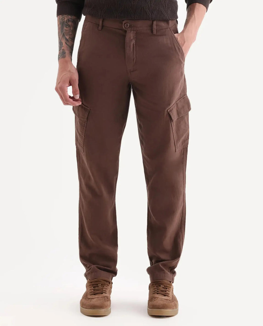 Rare Rabbit Men's Presso 25 Dusky Brown Cotton Plain Relaxed Fit Trouser
