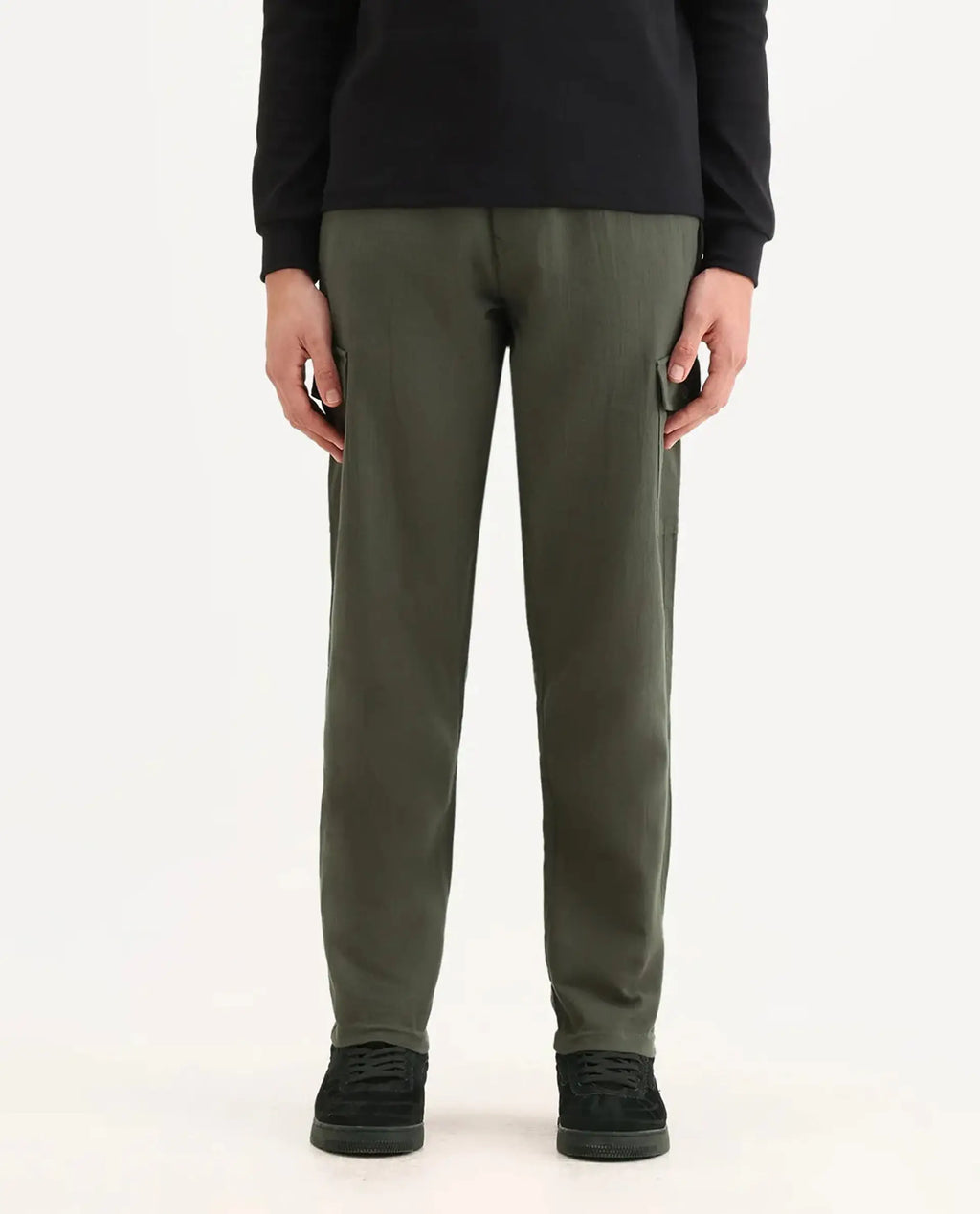 Rare Rabbit Men's Presso Dusky Green Cotton Plain Relaxed Fit Trouser