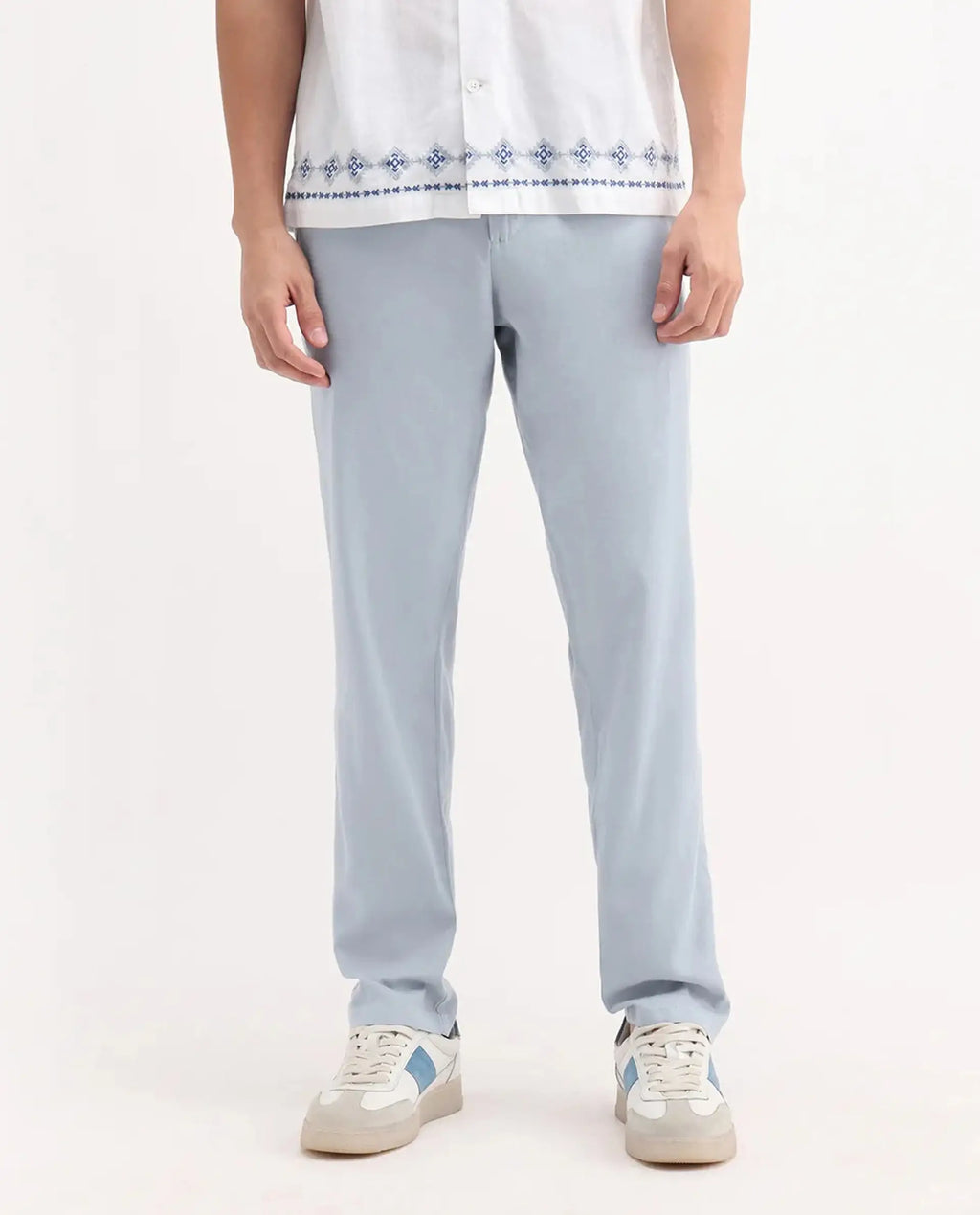 Rare Rabbit Men's Reric Pastel Blue Linen Blend Plain Regular Fit Trouser