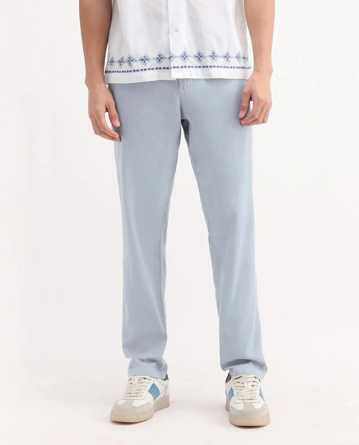 Rare Rabbit Men's Reric Pastel Blue Linen Blend Plain Regular Fit Trouser