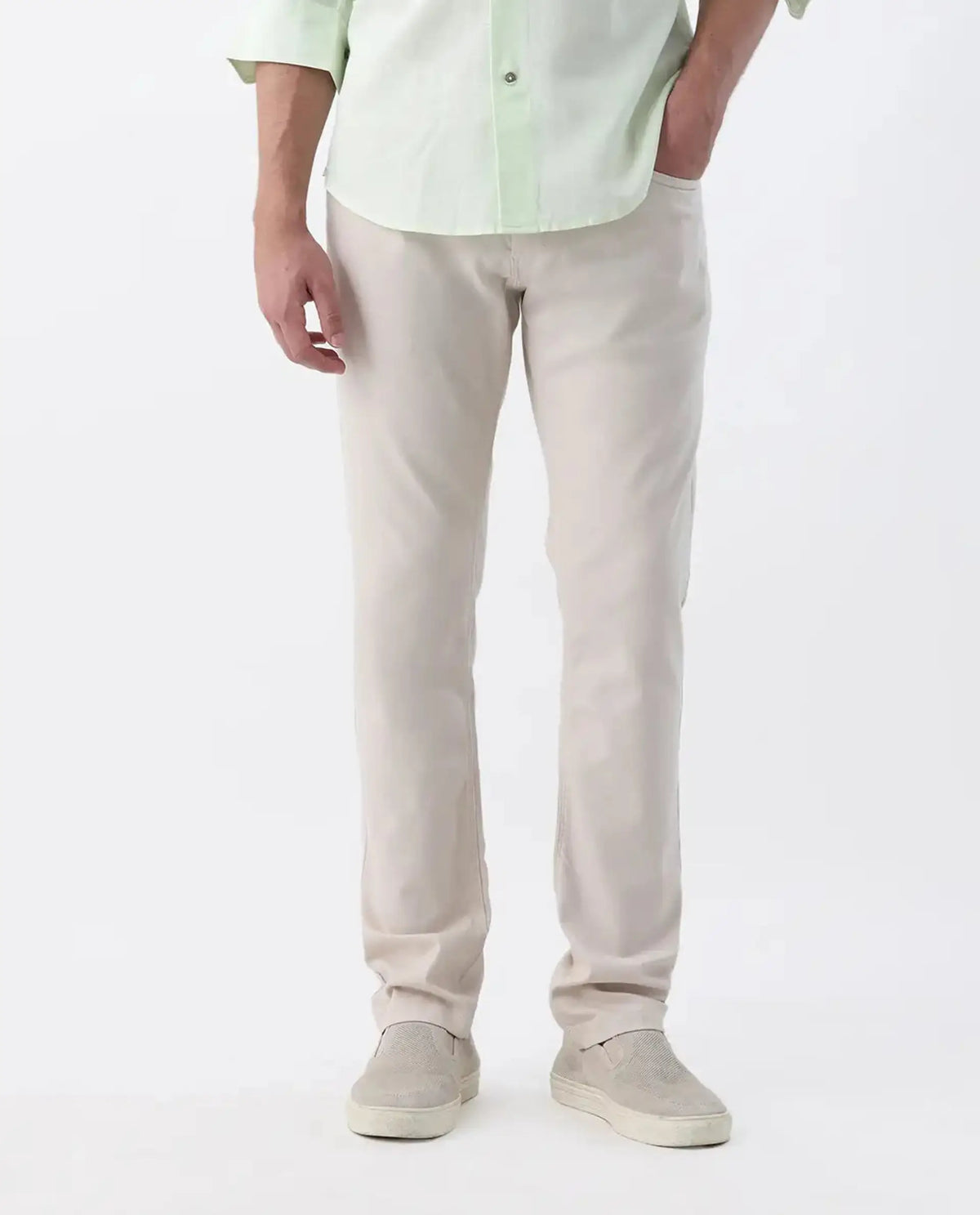 Rare Rabbit Men's Spoke 24 Light Beige Linen Blend Plain Regular Fit Trouser