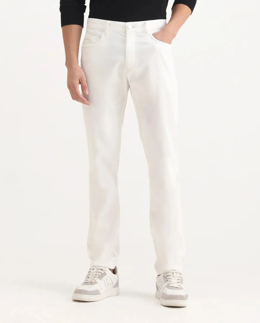 Rare Rabbit Men's Spoke-Aw25 White Cotton Blend Plain Regular Fit Trouser