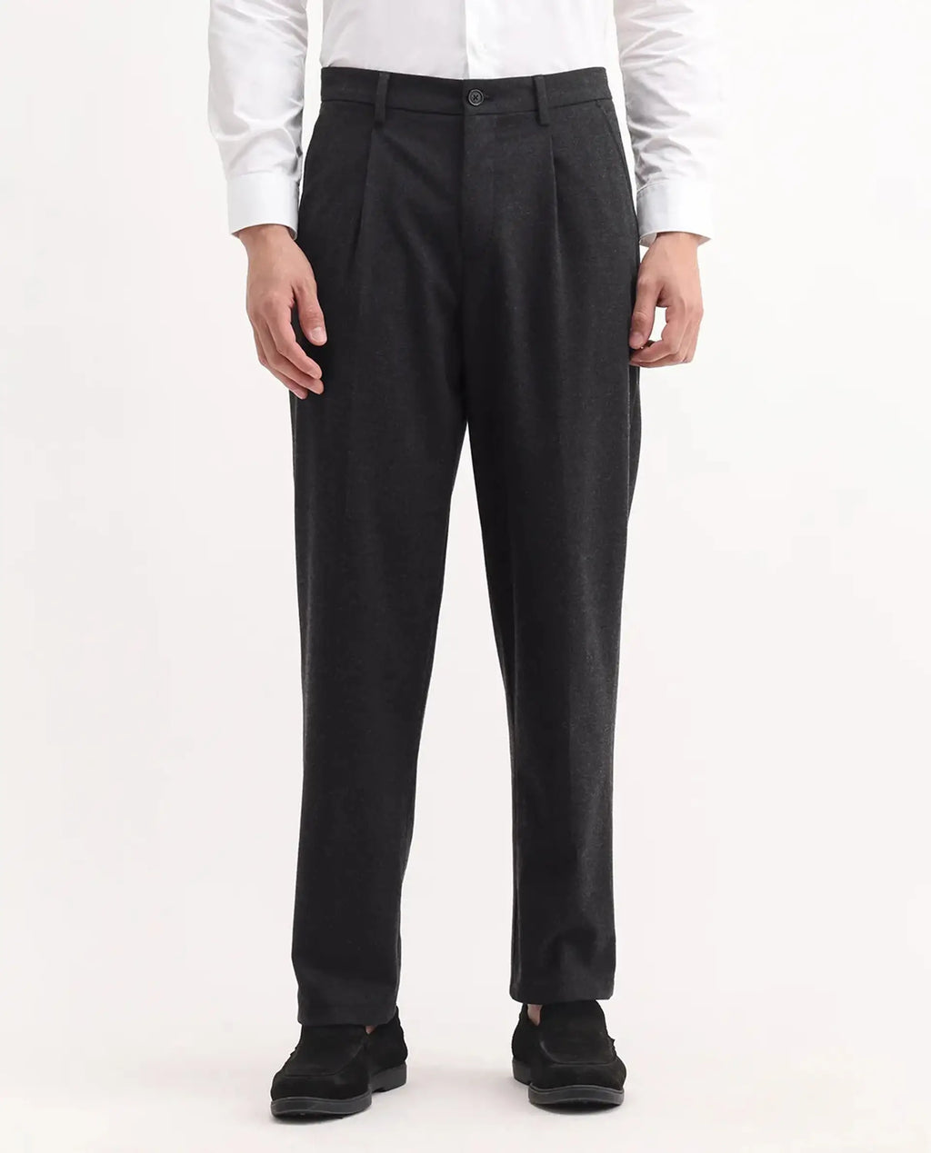 Rare Rabbit Men's Tori Black Polyester Blend Plain Relaxed Fit Trouser