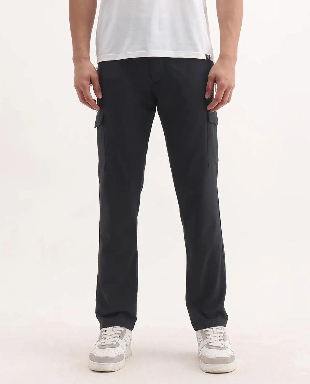 Rare Rabbit Men's Traco Black Polyester Blend Plain Regular Fit Trouser